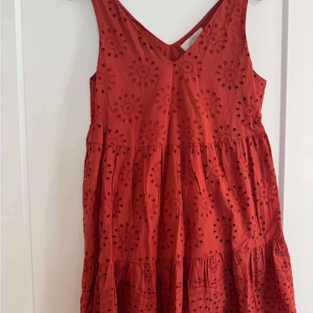 Loft Eyelet Rust Colored Sleeveless Dress Medium